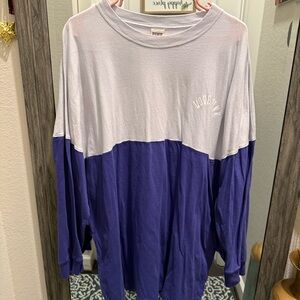 Victoria’s Secret PINK Oversized Colorblock Long Sleeve Tee | Purple & White - L